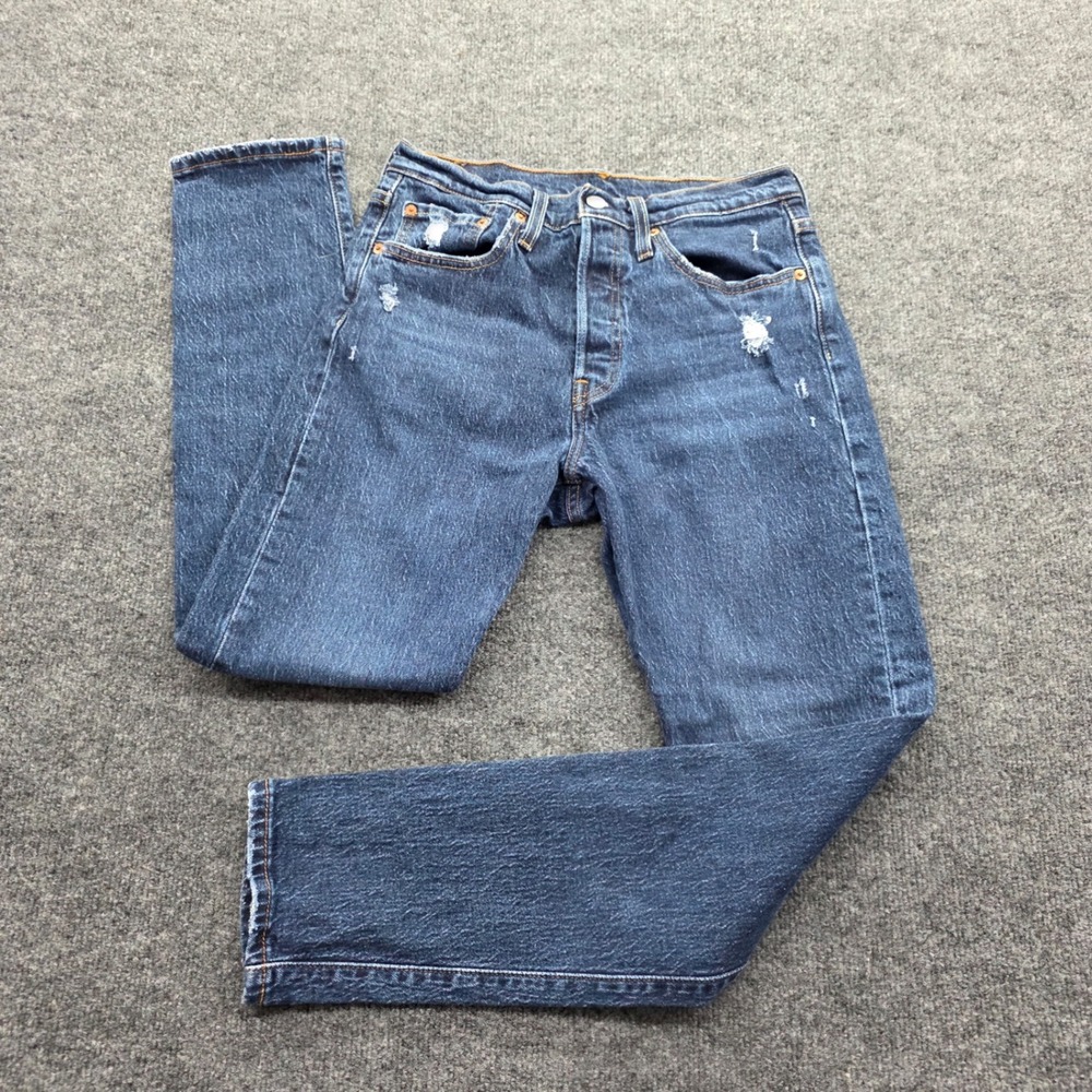 Levis 501 S Skinny Jeans‎ Distressed Button Fly Stretch Blue Denim Womens 27x30